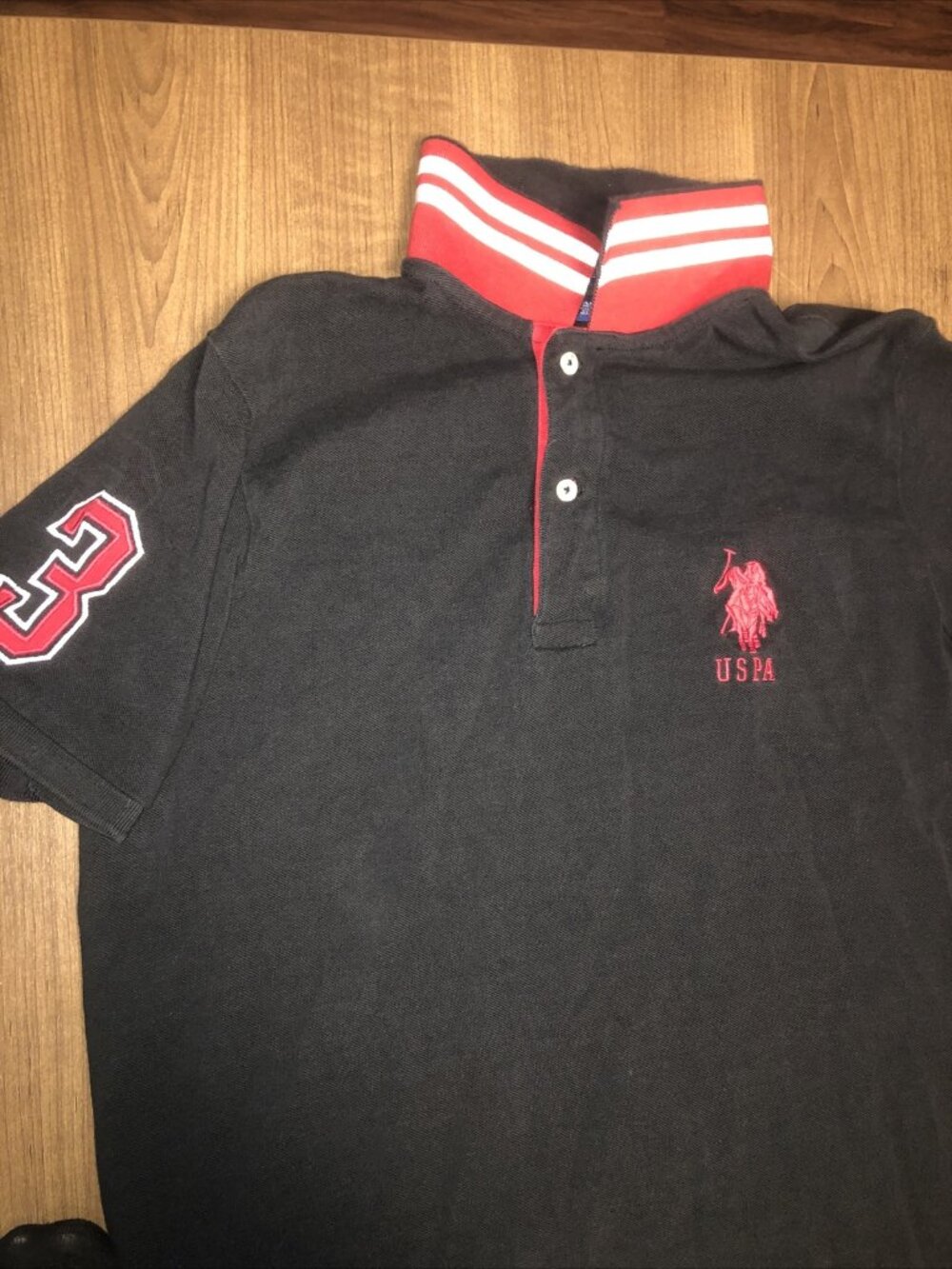 US POLO ASSN Short Sleeve Black Polo Shirt Size XL Logo Buttons Number 3